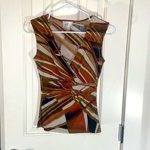 Vintage Iz Byer Brown Patterned Faux Wrap Tank Size Small